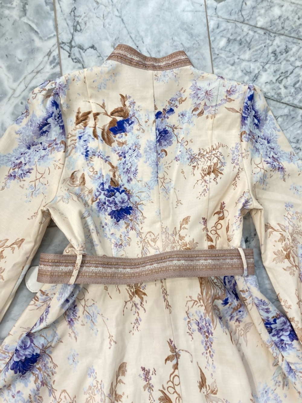 COMMENSE Cream Purple Floral Print Belted Maxi Dress - Picture 11 of 12